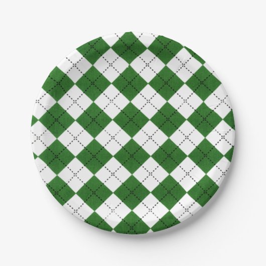 Groen en wit Classic Argyle Patroon Papieren Bordje (Voorkant)