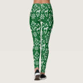 Groen en wit Dala Horse Folk Art Pattern Leggings (Achterkant)