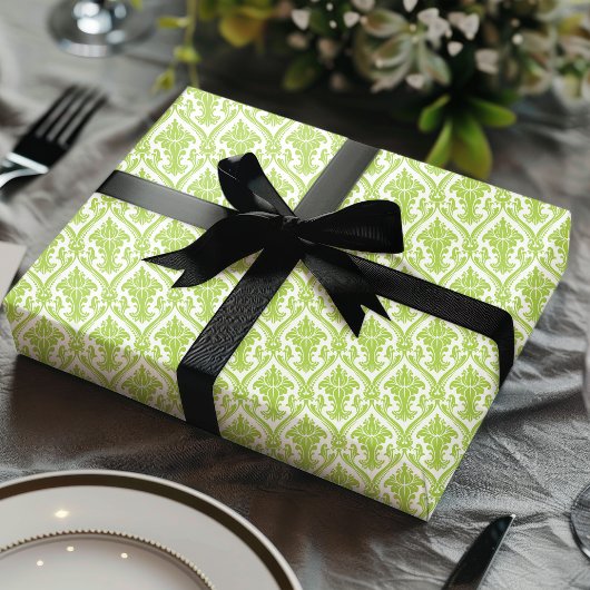 Groen en wit  damastpatroon cadeaupapier