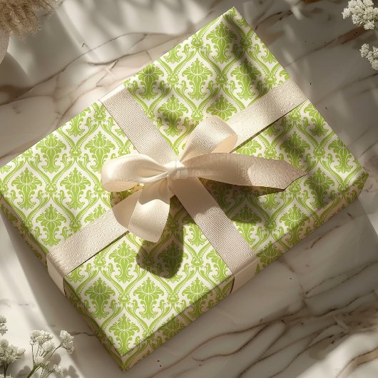 Groen en wit damastpatroon cadeaupapier