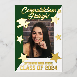 Groen en wit, diagonaal Afstuderen Gold Folie Uitnodiging