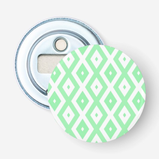 Groen en wit diamantpatroon button flesopener (Voorkant)