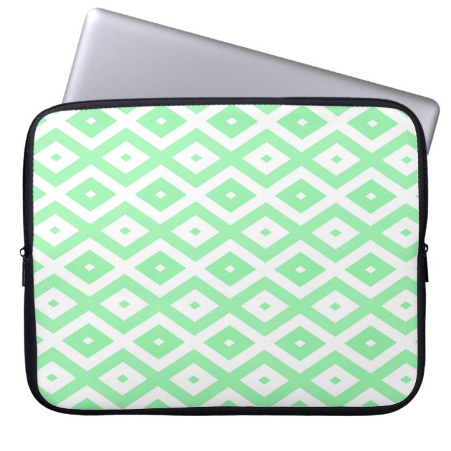 Groen en wit diamantpatroon laptop sleeve (Voorkant)