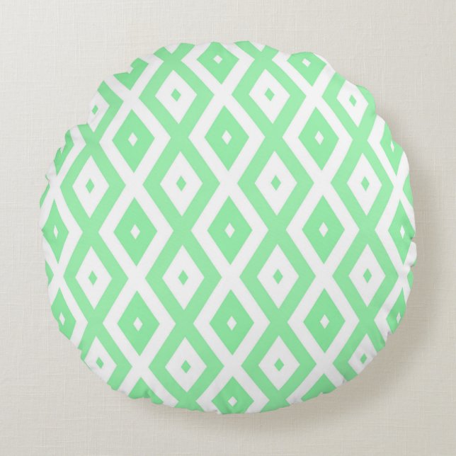 Groen en wit diamantpatroon rond kussen (Voorkant)