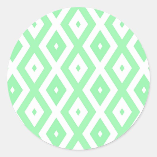 Groen en wit diamantpatroon ronde sticker (Voorkant)