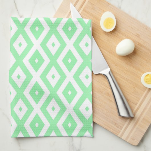 Groen en wit diamantpatroon theedoek (Quarter Fold)