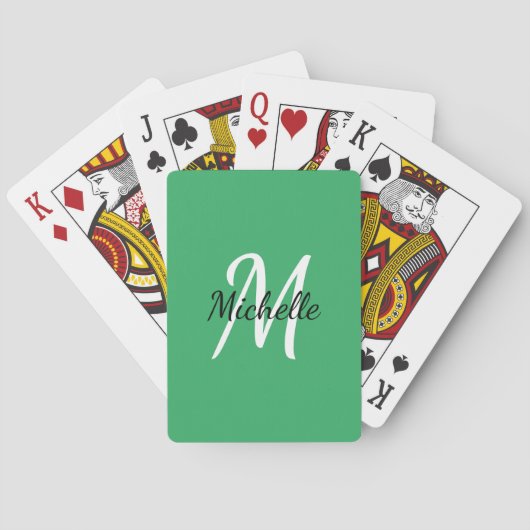 Groen en wit Eenvoudig monogram Klassieke weergave Pokerkaarten (Achterkant)