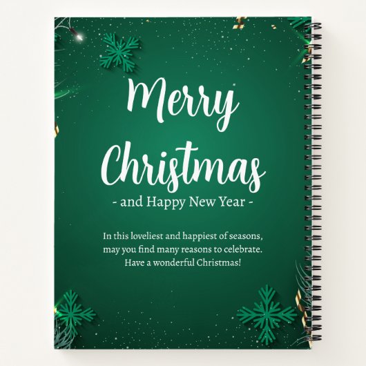 Groen en Wit Eenvoudige Kerstdag 8,5"x 11" Notitieboek (Achterkant)