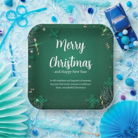 Groen en Wit Eenvoudige Kerstdag 9"Vierkant Papieren Bordje (Feest)