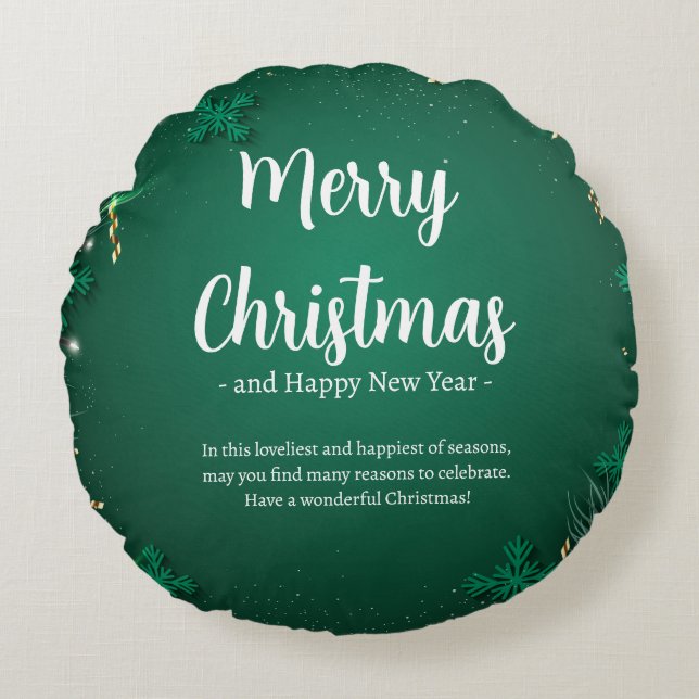 Groen en Wit Eenvoudige Kerstdag Beste (16") Rond Kussen (Voorkant)