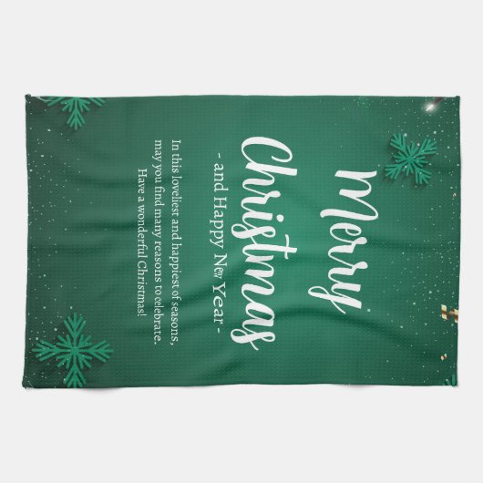 Groen en Wit Eenvoudige Kerstdag en Nieuwjaar Theedoek (Horizontaal)