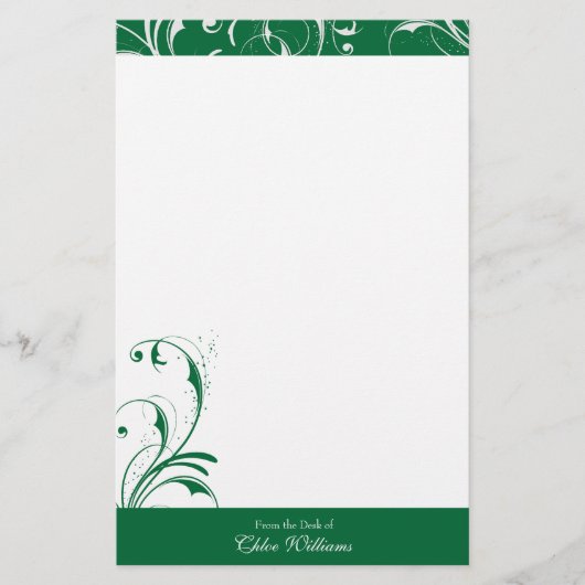 Groen en Wit Elegant Bloeien Briefpapier (Voorkant)