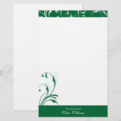 Groen en Wit Elegant Bloeien Briefpapier (Voorkant / Achterkant)