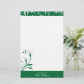 Groen en Wit Elegant Bloeien Briefpapier (Staand voorkant)