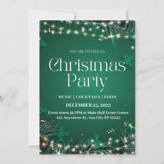 Groen en Wit Elegant Kerstfeest Uitnodiging (Voorkant)