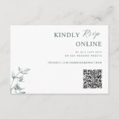 Groen en Wit Elegante QR Code RSVP Huwelijk Informatiekaartje (Voorkant)
