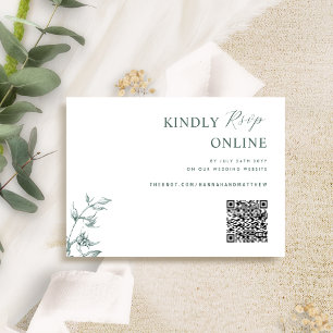 Groen en Wit Elegante QR Code RSVP Huwelijk Informatiekaartje