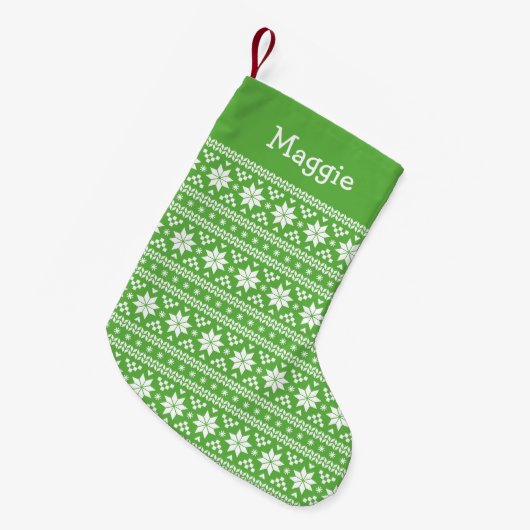 Groen en Wit Fair Isle Monogram Kleine Kerstsok (Voorkant (Hangend))