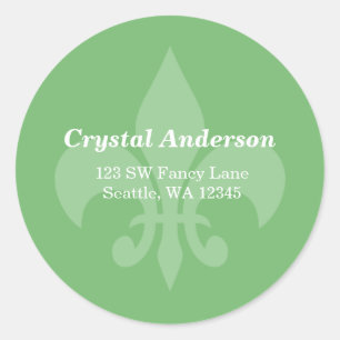 Groen en wit Fleur-De-Lis Aangepast adreslabel Ronde Sticker