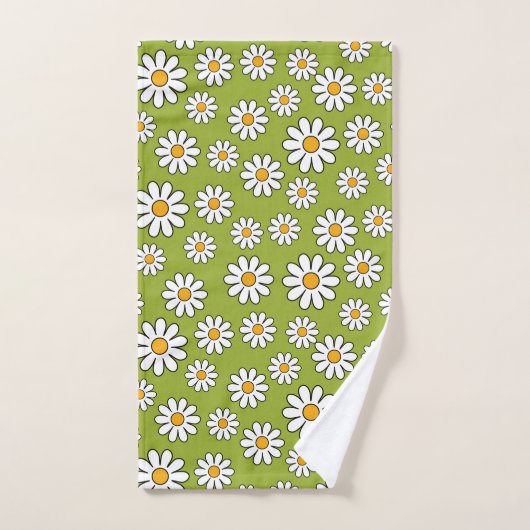 Groen en wit Floral Daisy Pattern Bad Handdoek (Handdoek)