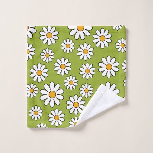 Groen en wit Floral Daisy Pattern Bad Handdoek (Wasdoekje)