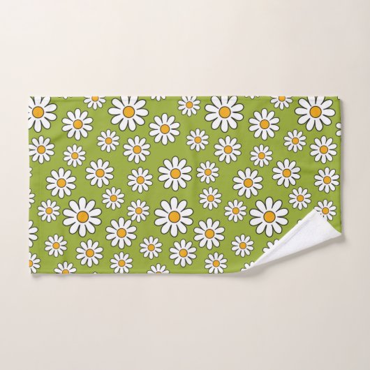 Groen en wit Floral Daisy Pattern Bad Handdoek (Handdoek)
