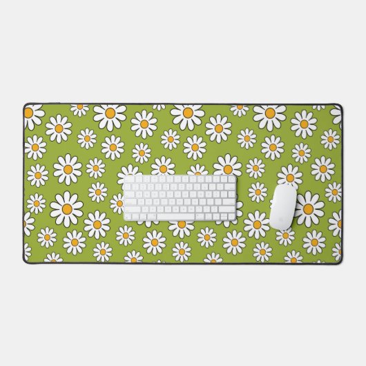 Groen en wit Floral Daisy Pattern Bureaumat (Keyboard & Muis)