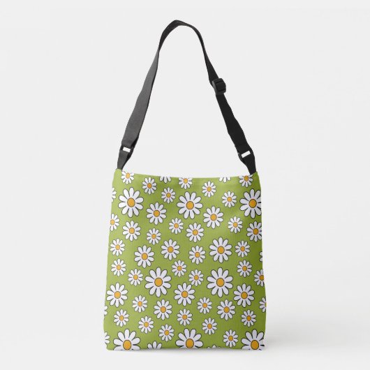 Groen en wit Floral Daisy Pattern Crossbody Tas (Achterkant)