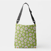 Groen en wit Floral Daisy Pattern Crossbody Tas (Voorkant)