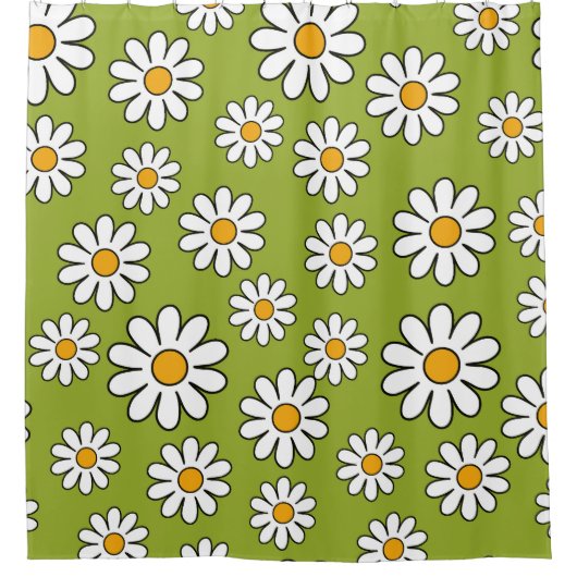 Groen en wit Floral Daisy Pattern Douchegordijn (Voorkant)