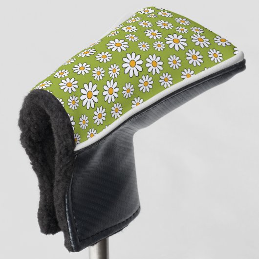 Groen en wit Floral Daisy Pattern Golfheadcover (3/4 voorkant)