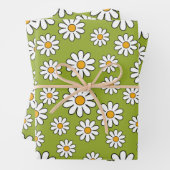 Groen en wit Floral Daisy Pattern Inpakpapier Vel (In situ)