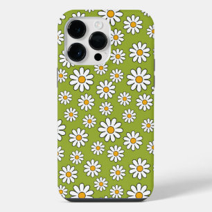 Groen en wit Floral Daisy Pattern iPhone 14 Pro Max Hoesje