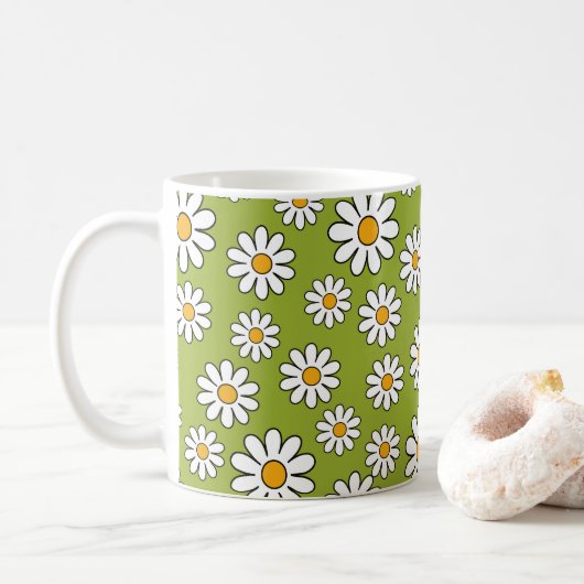Groen en wit Floral Daisy Pattern Koffiemok (Met donut)