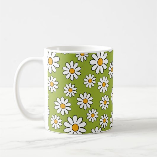 Groen en wit Floral Daisy Pattern Koffiemok (Links)