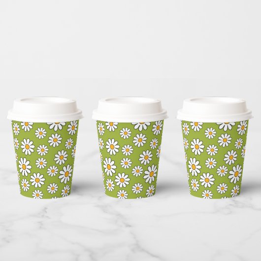 Groen en wit Floral Daisy Pattern Papieren Bekers (Multi)