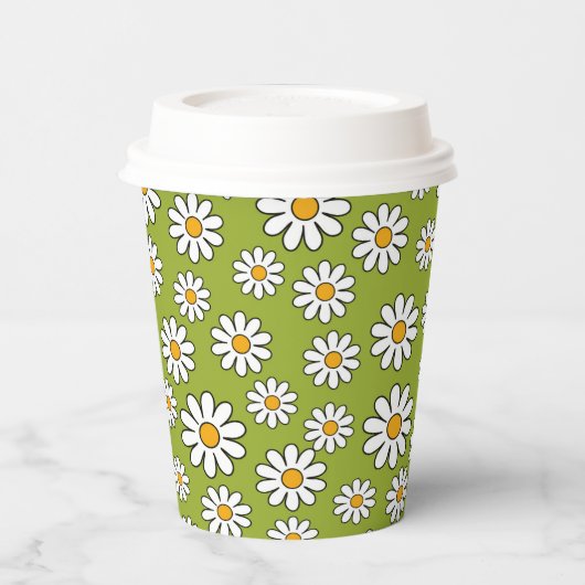 Groen en wit Floral Daisy Pattern Papieren Bekers (Links)