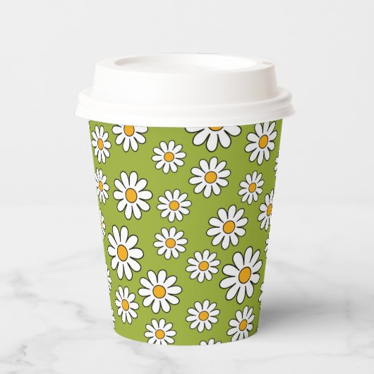 Groen en wit Floral Daisy Pattern Papieren Bekers (Voorkant)