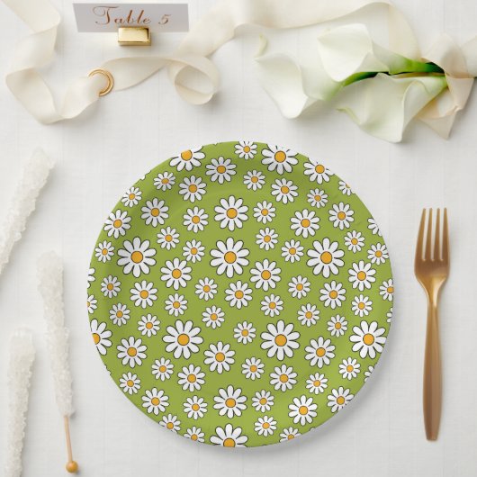 Groen en wit Floral Daisy Pattern Papieren Bordje (Huwelijk)