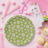 Groen en wit Floral Daisy Pattern Papieren Bordje (Feest)