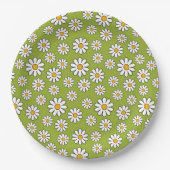 Groen en wit Floral Daisy Pattern Papieren Bordje (Voorkant)