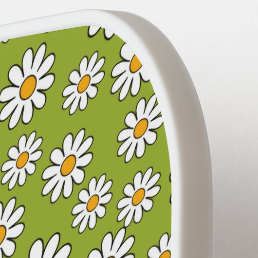 Groen en wit Floral Daisy Pattern Pickleball Paddle (Links Detail)