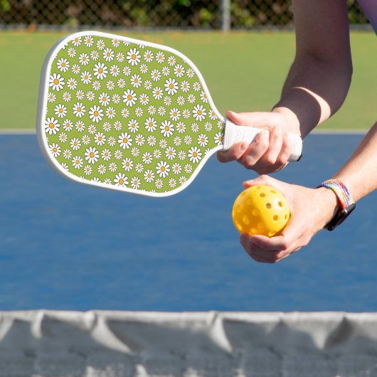 Groen en wit Floral Daisy Pattern Pickleball Paddle (Insitu)
