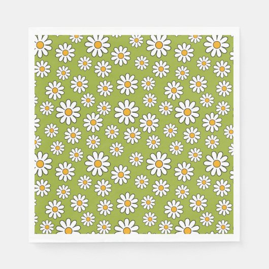 Groen en wit Floral Daisy Pattern Servet (Voorkant)