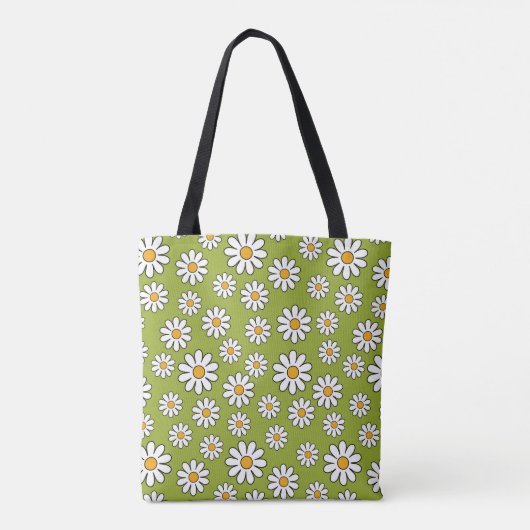 Groen en wit Floral Daisy Pattern Tote Bag (Achterkant)