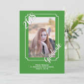 Groen en Wit Foto Afstuderen Aankondiging (Staand voorkant)