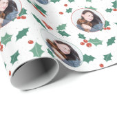 Groen en wit Foto Kerstvakantie Cadeaupapier (Rol Hoek)