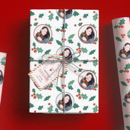 Groen en wit Foto Kerstvakantie Cadeaupapier