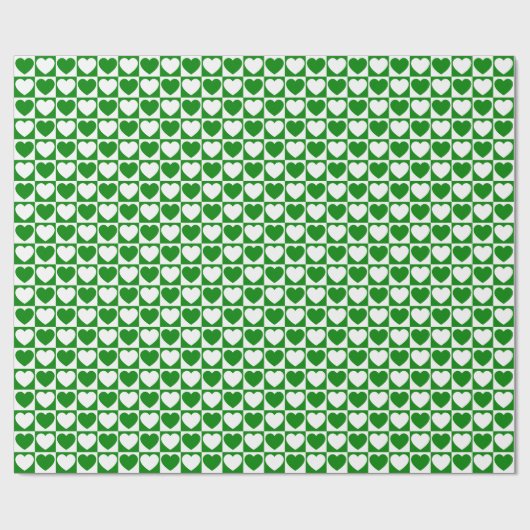 Groen en wit Gecontroleerd Patroon met hart Cadeaupapier (Vlak)
