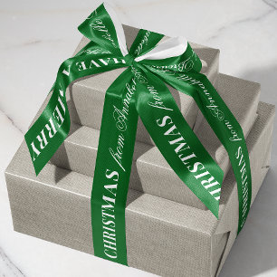 Groen en Wit Gemengd Lettertype Prettig Kerstmis C Satijnen Lint
